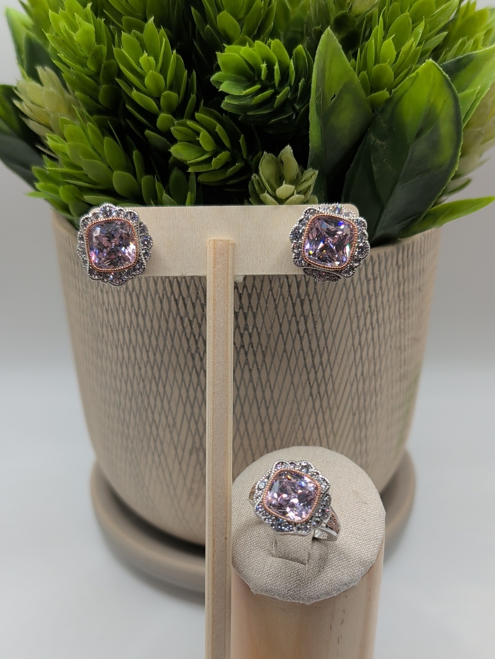 Art Deco Cushion Cut Pink Sapphire Set
